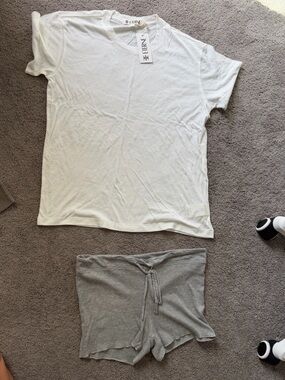ETERNE- COMBO PACK Women’s : White boyfriend tshirt,  Gray Drawstring Bottoms